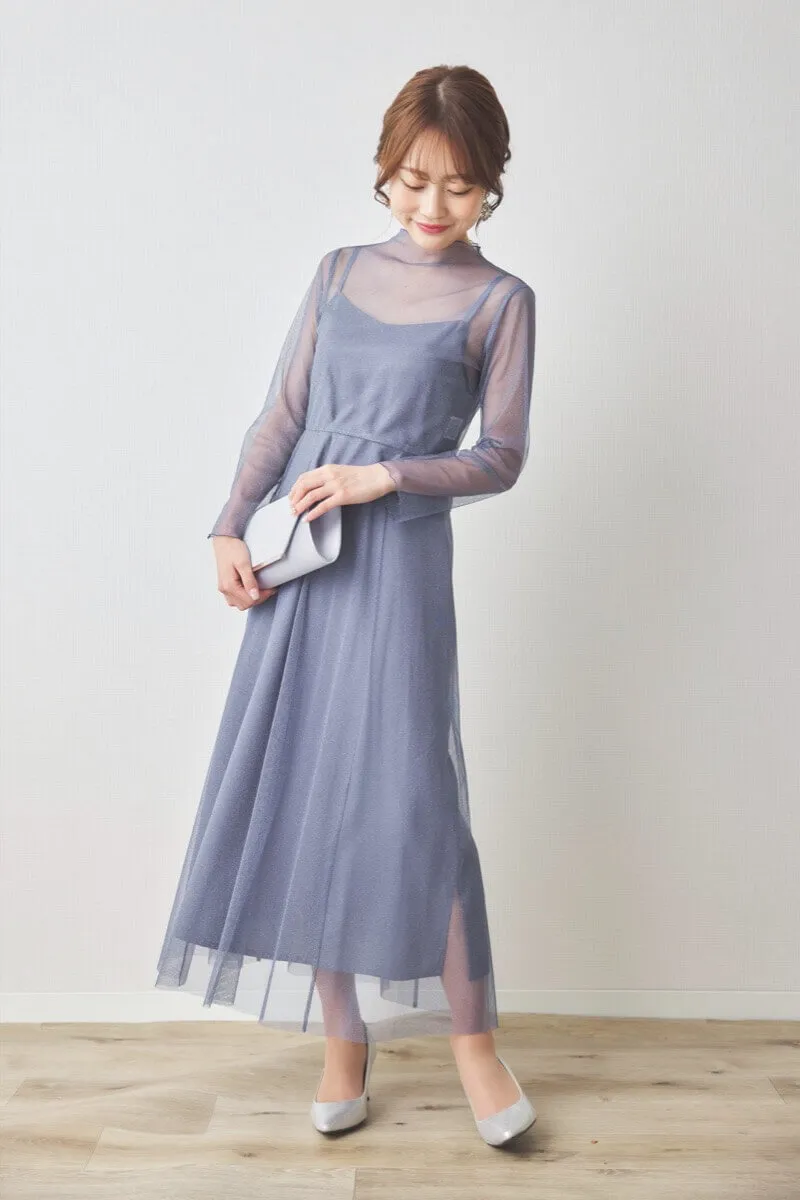 ブルーのラメチュールメロウドレス