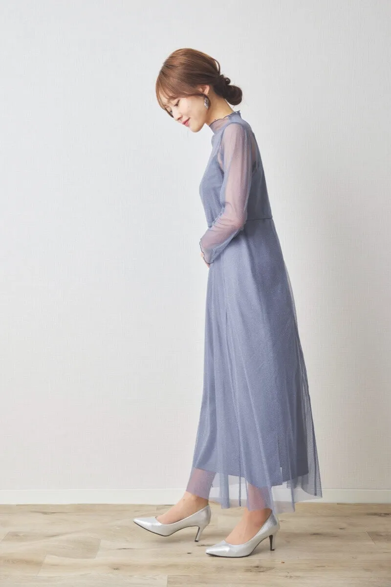 ブルーのラメチュールメロウドレス