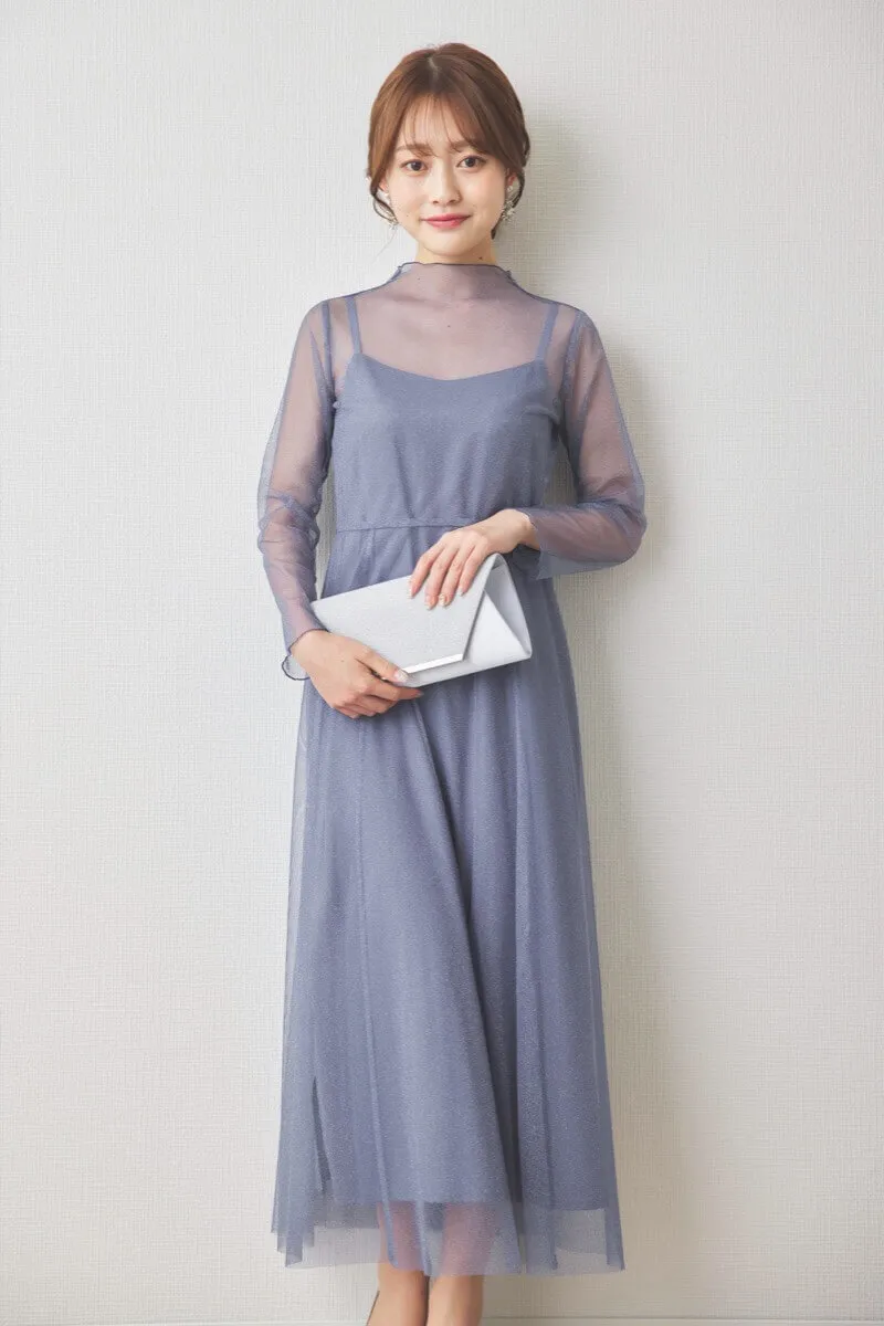 ブルーのラメチュールメロウドレス