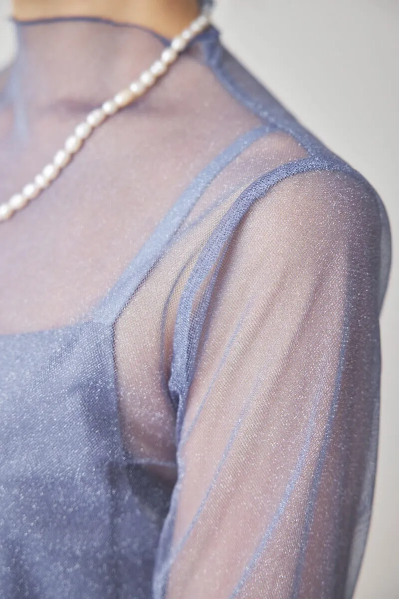 ブルーのラメチュールメロウドレス