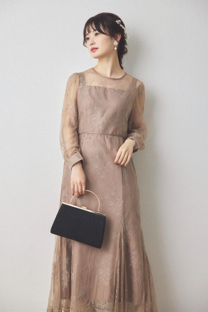 モカのバックリボン総レースドレス