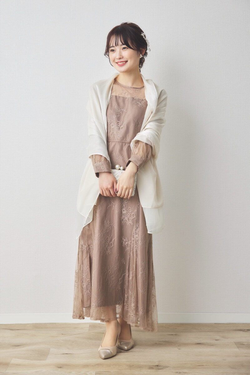 モカのバックリボン総レースドレス