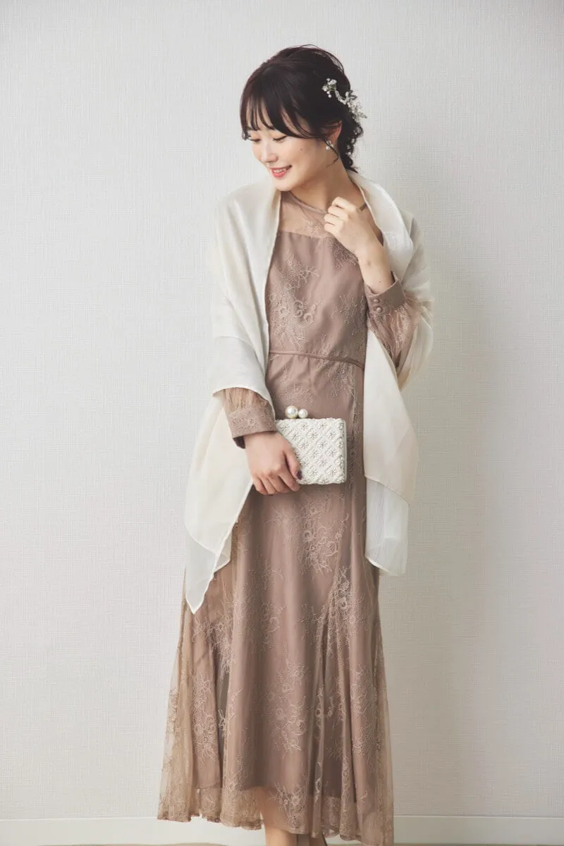 モカのバックリボン総レースドレス