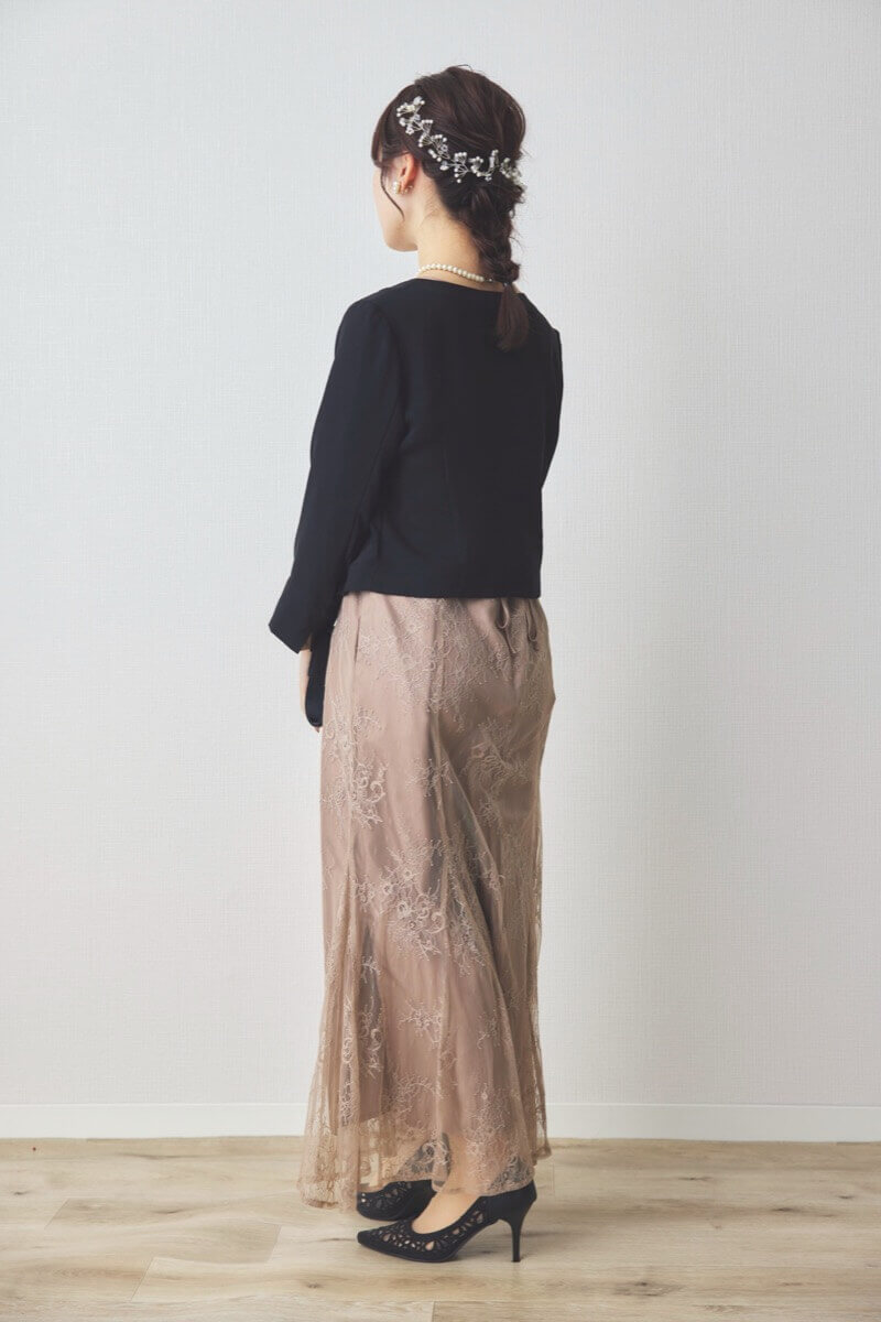 モカのバックリボン総レースドレス