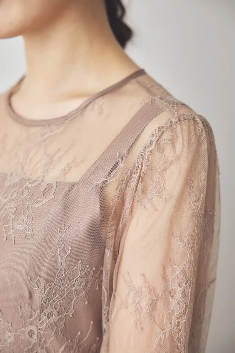 モカのバックリボン総レースドレス