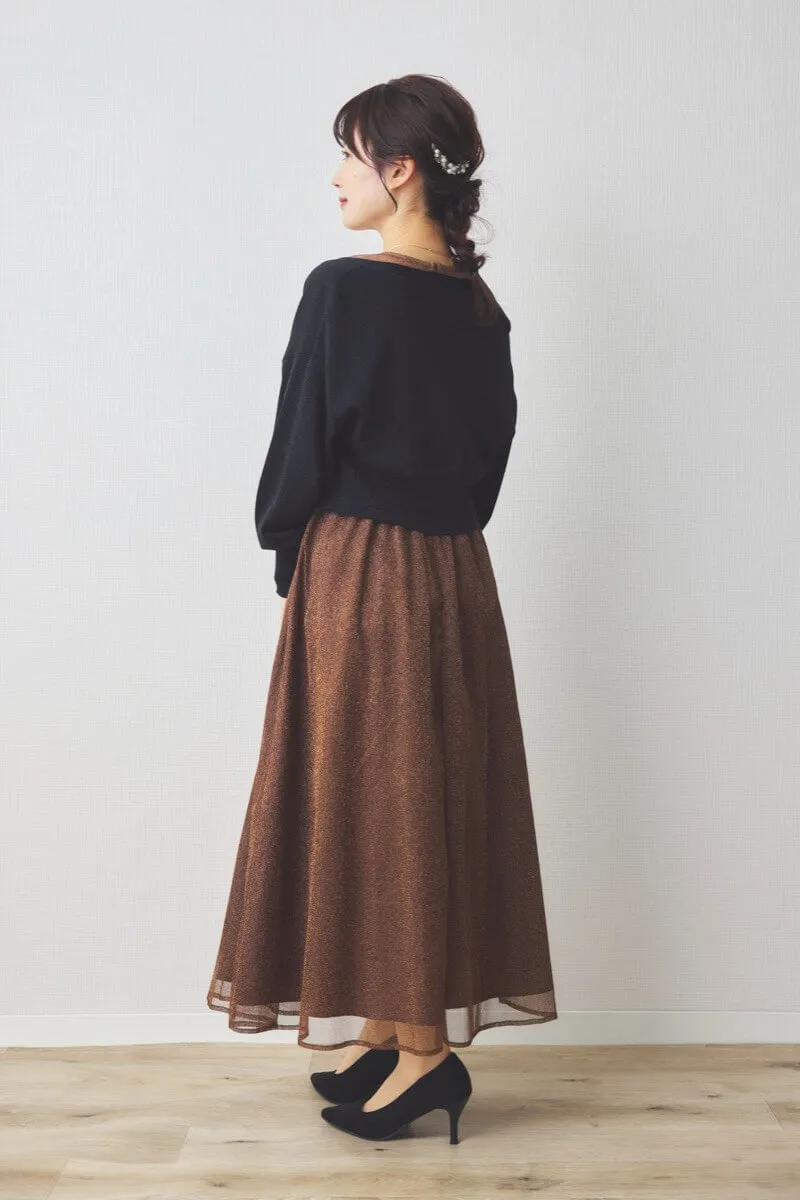 ブラウンのラメチュールドレス