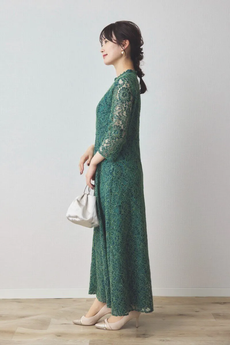 グリーンのミックスレースクラシカルドレス
