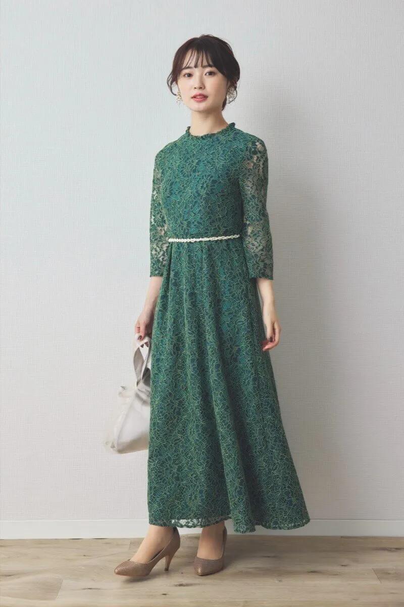 グリーンのミックスレースクラシカルドレス