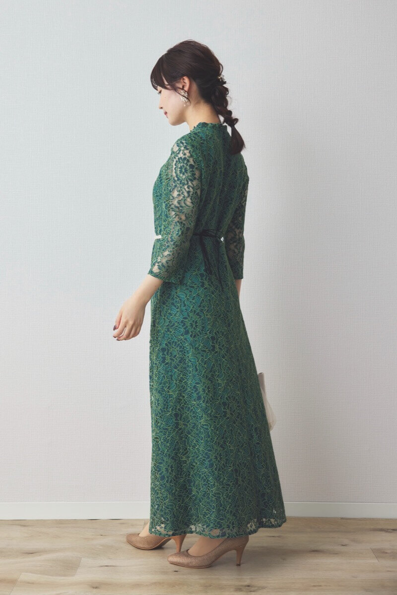 グリーンのミックスレースクラシカルドレス