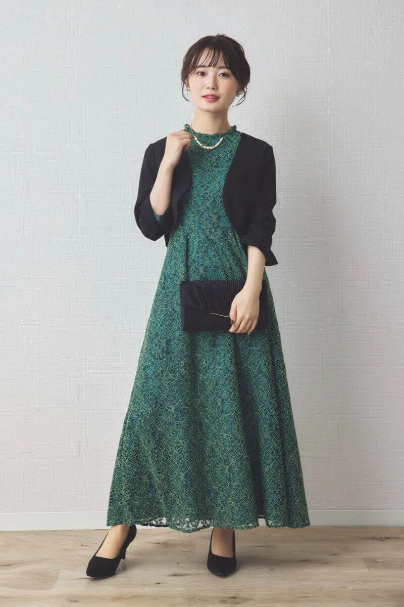 グリーンのミックスレースクラシカルドレス