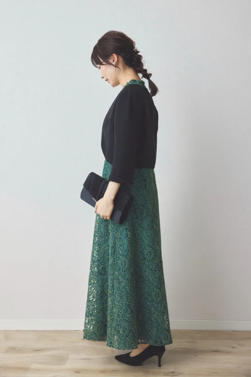 グリーンのミックスレースクラシカルドレス