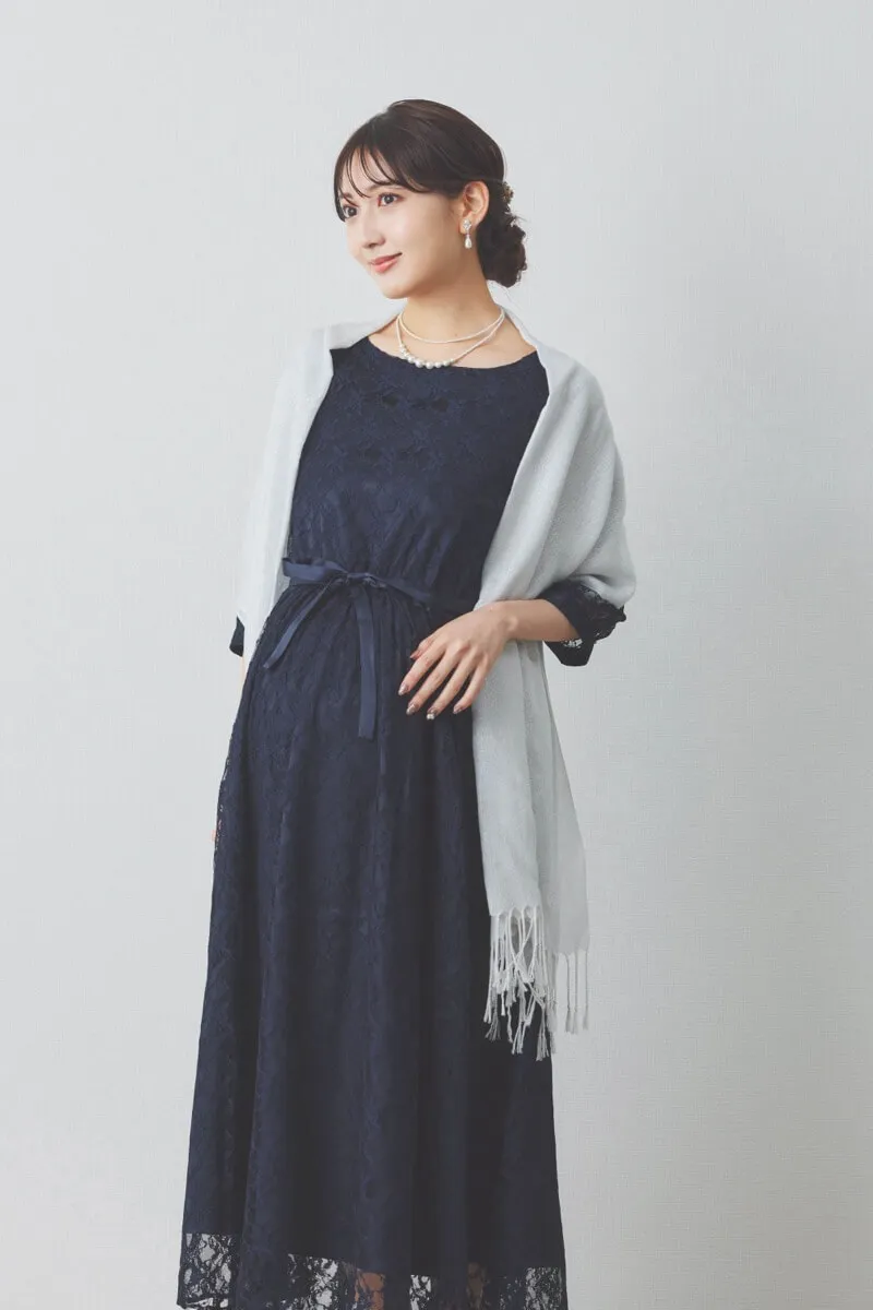 ネイビーの授乳口付き総レースドレス