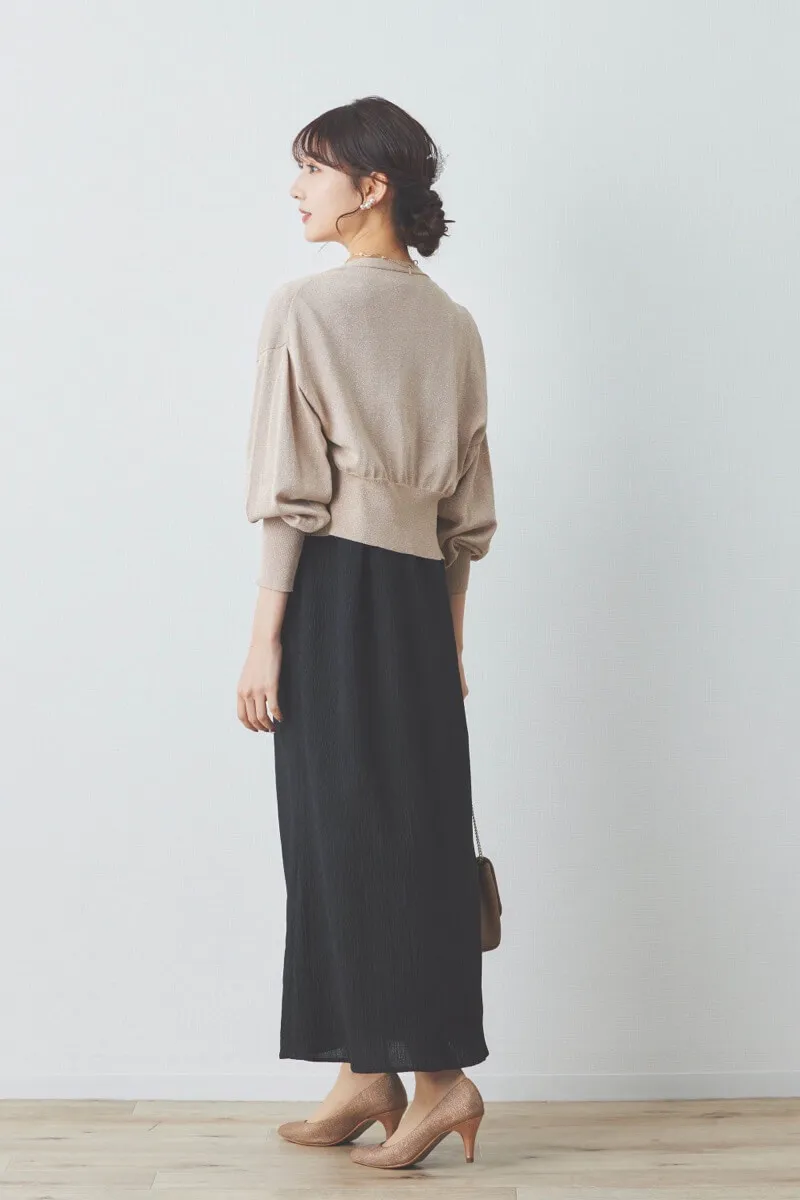 ブラックの楊柳ニットドレス