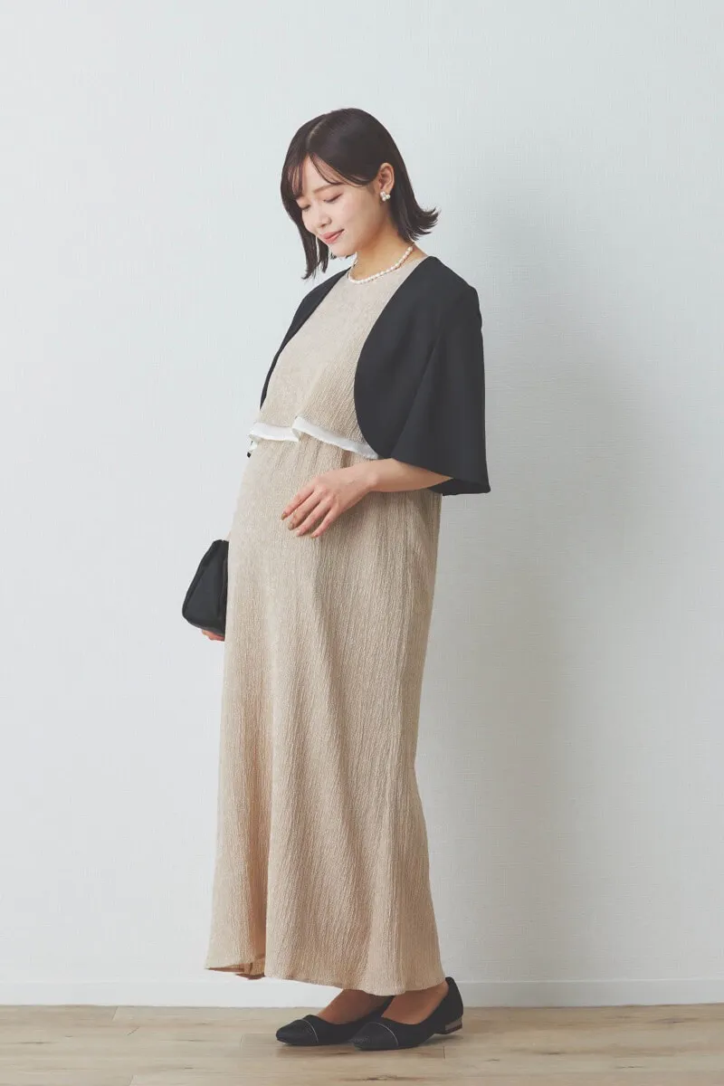 ベージュの楊柳ニットドレス