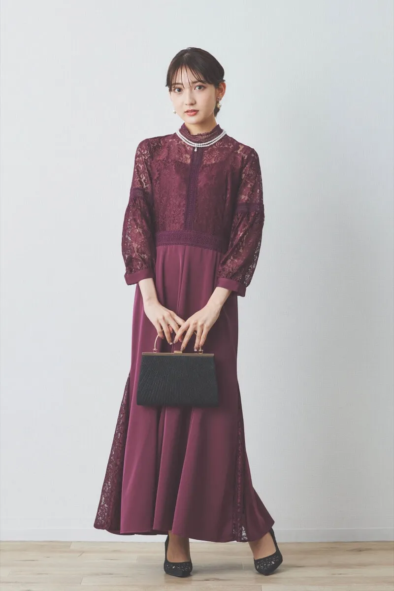 パープルのハシゴレースドレス