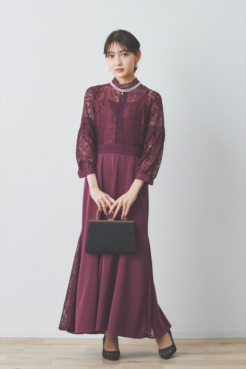 パープルのハシゴレースドレス