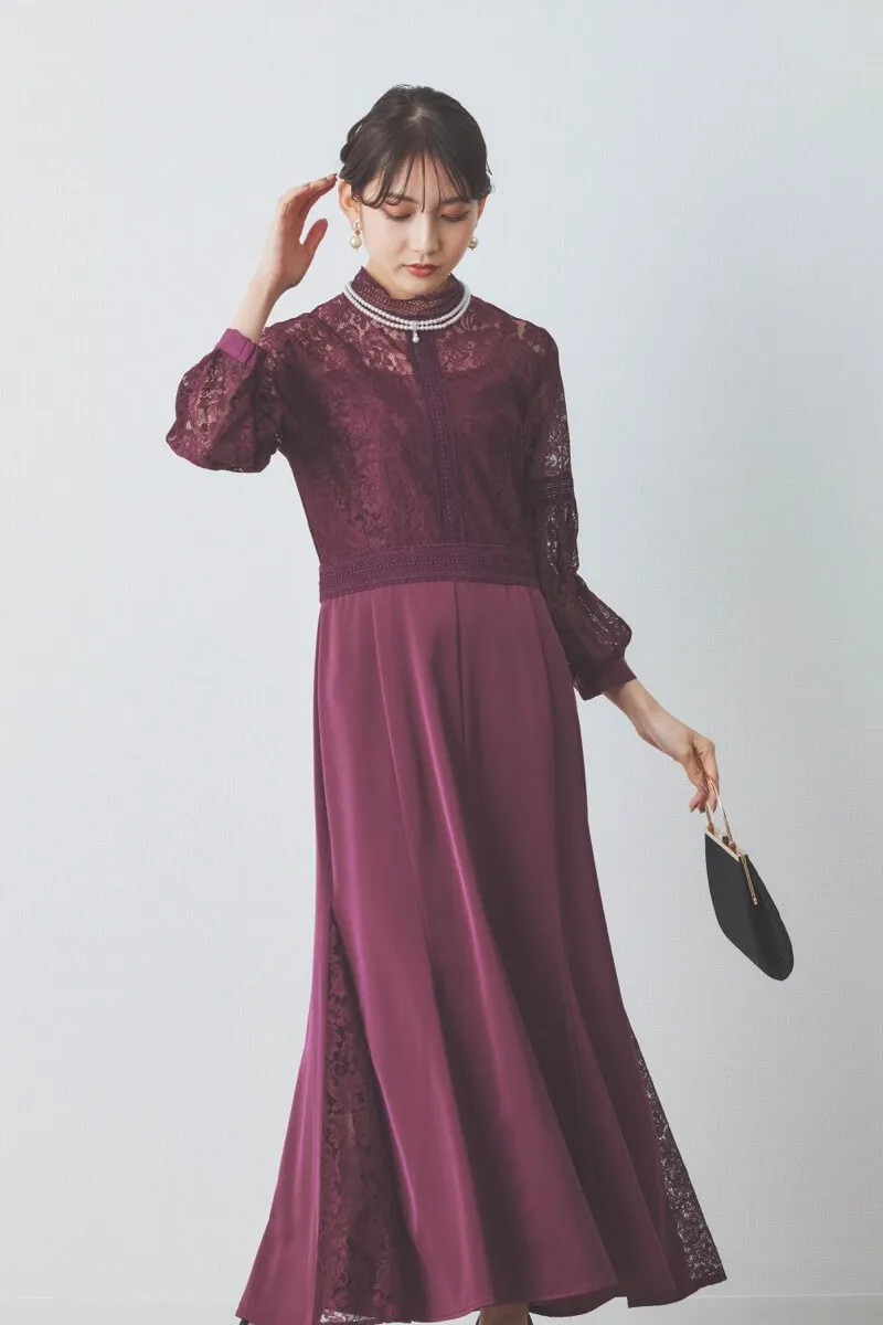 パープルのハシゴレースドレス