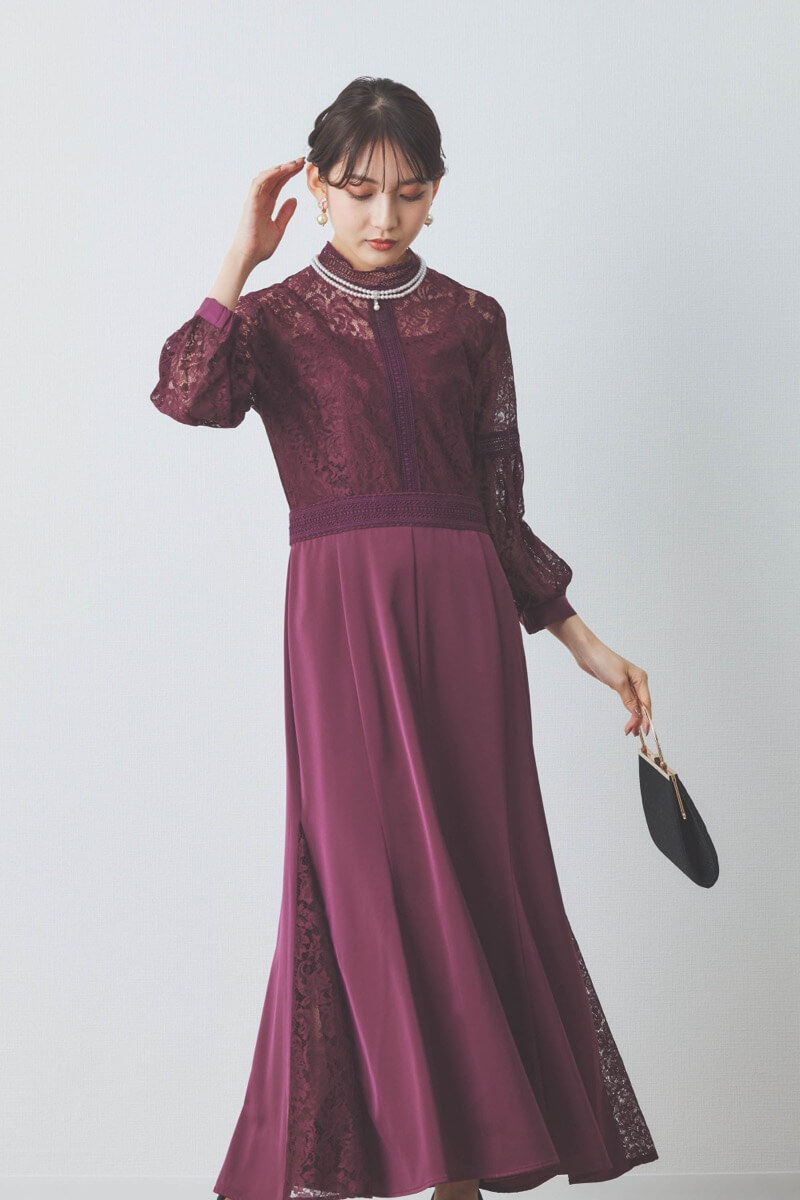 パープルのハシゴレースドレス