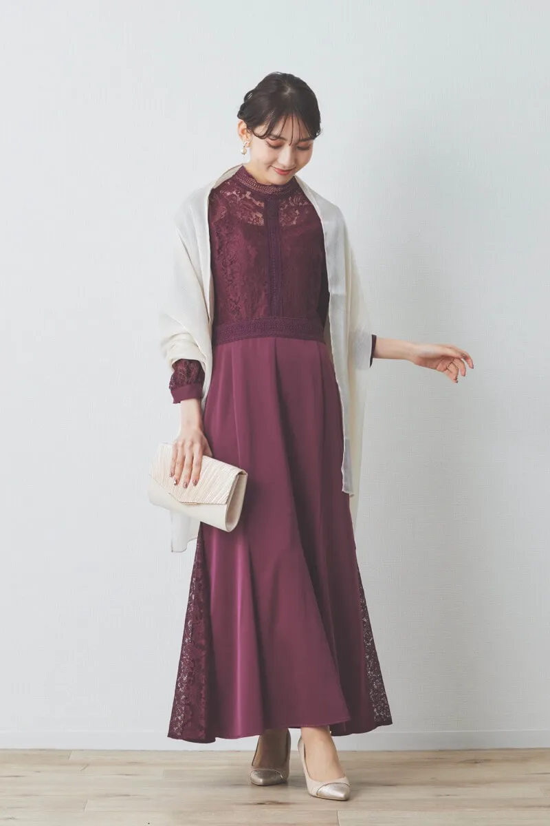 パープルのハシゴレースドレス