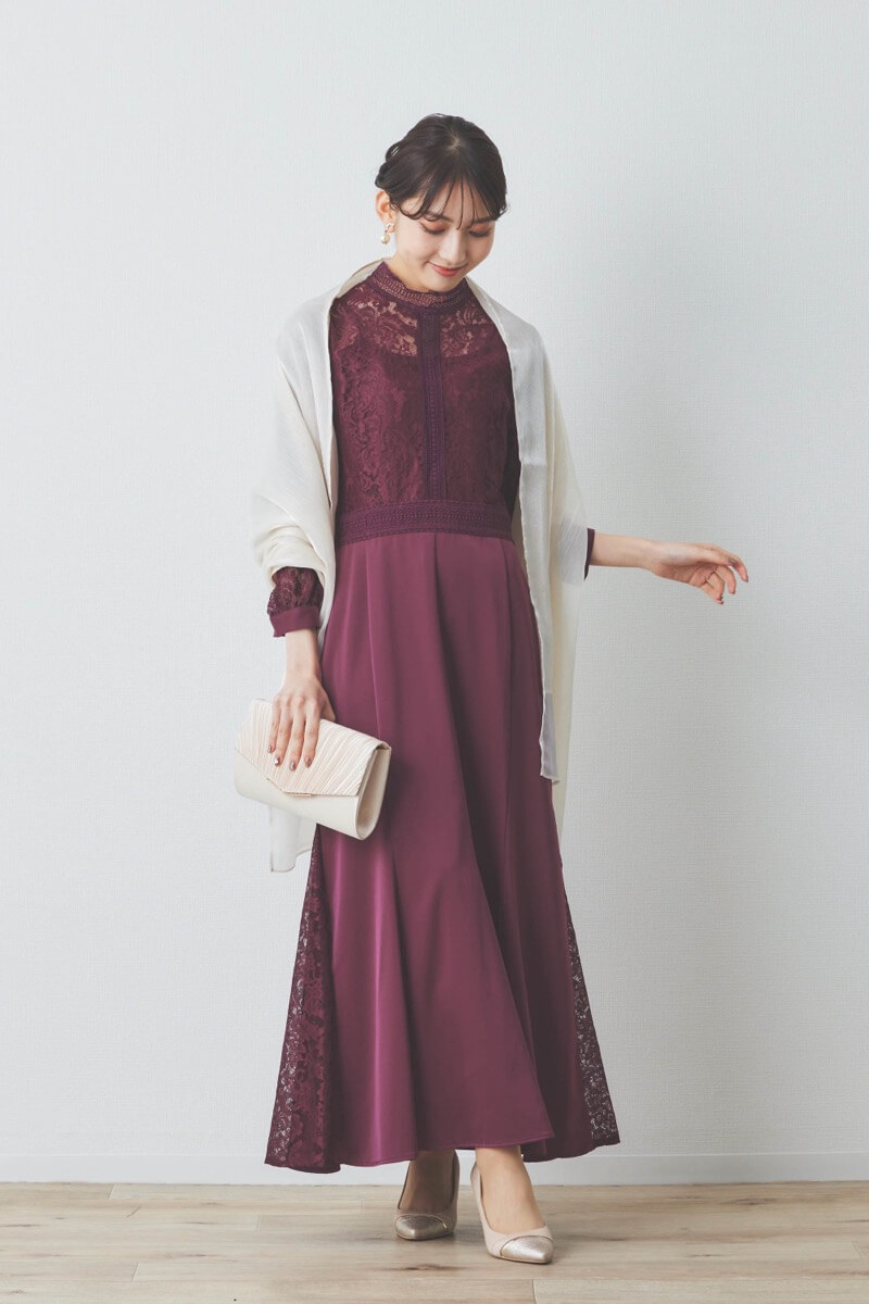 パープルのハシゴレースドレス