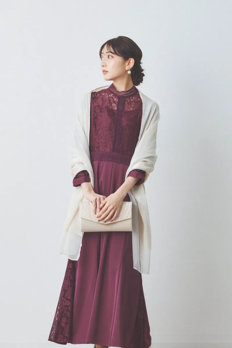 パープルのハシゴレースドレス