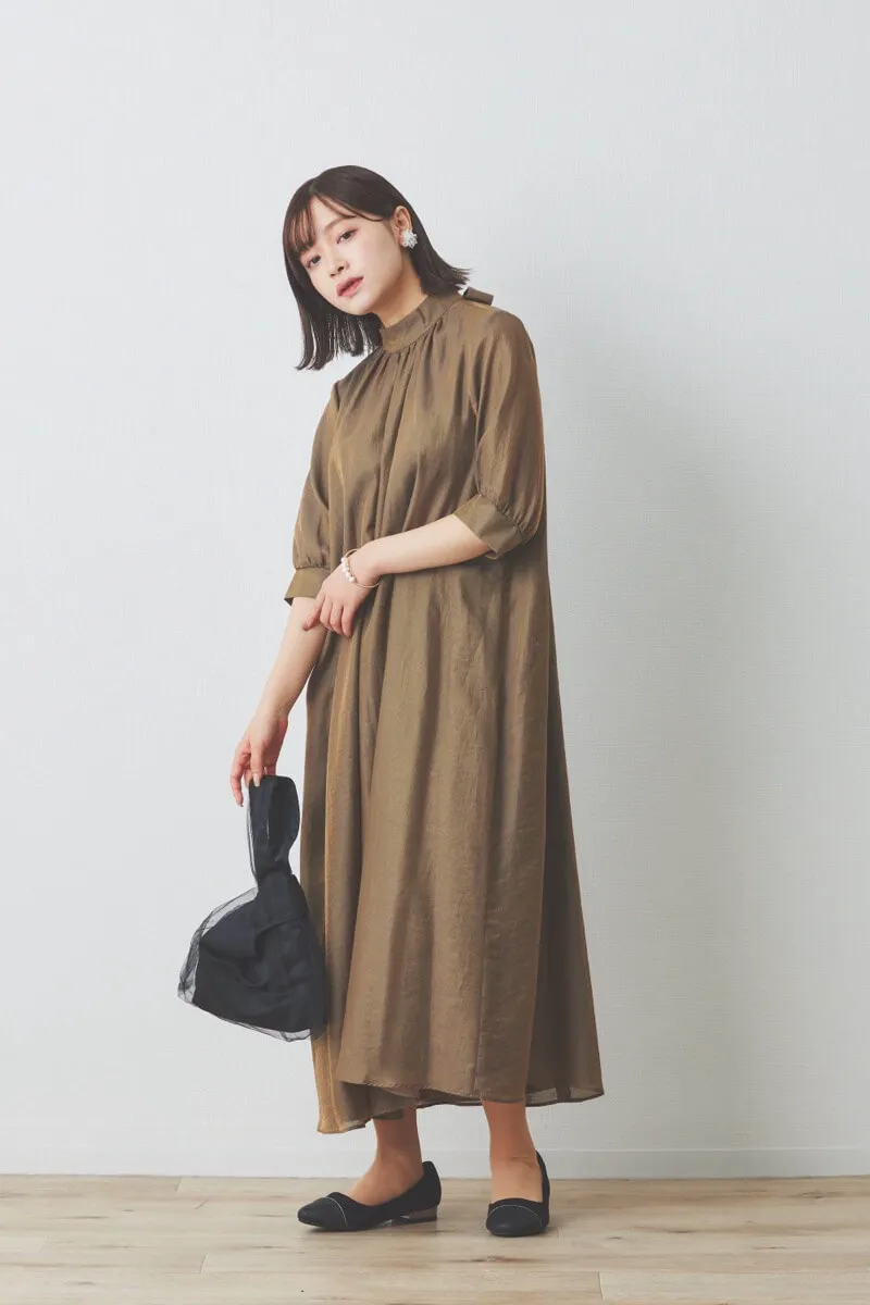 ブラウンのシャンブレーAラインドレス