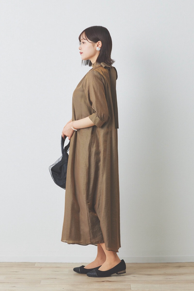 ブラウンのシャンブレーAラインドレス