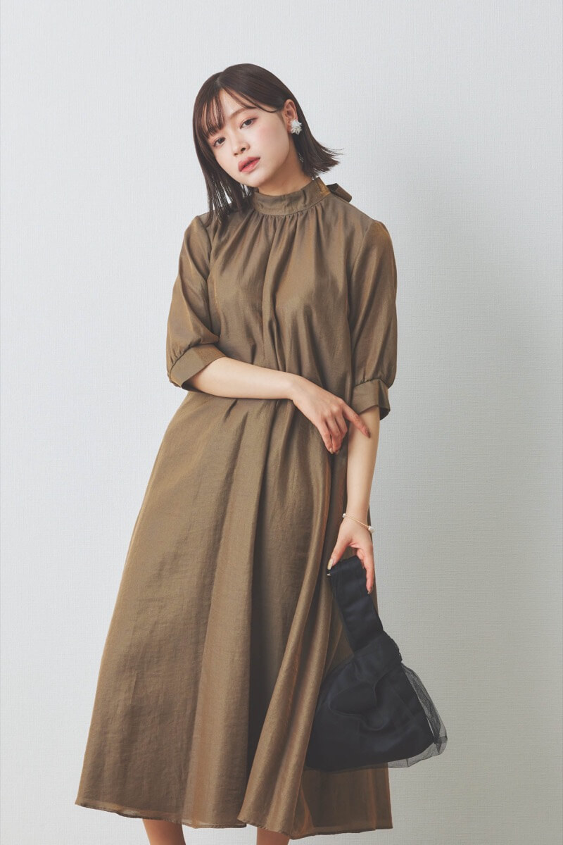 ブラウンのシャンブレーAラインドレス