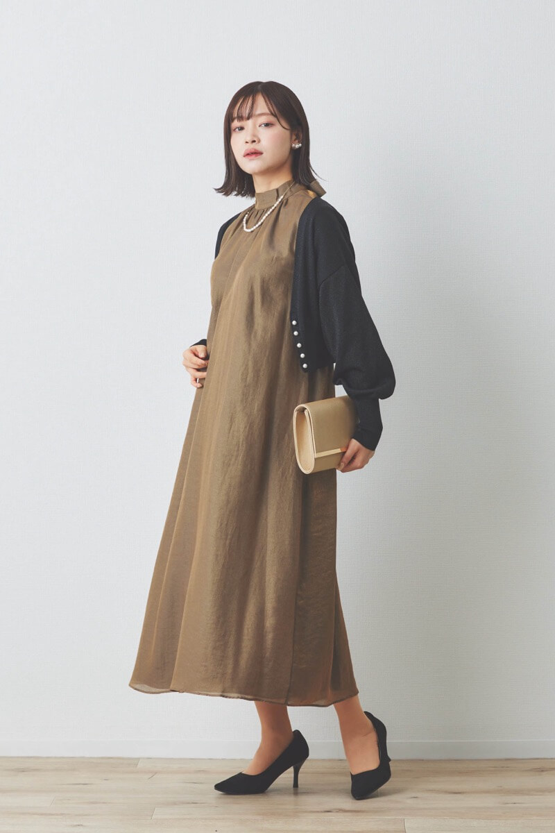 ブラウンのシャンブレーAラインドレス