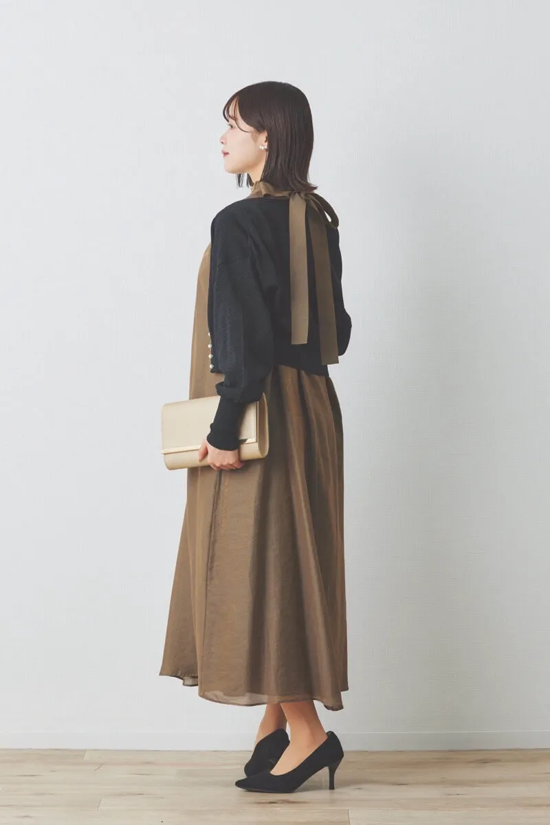 ブラウンのシャンブレーAラインドレス