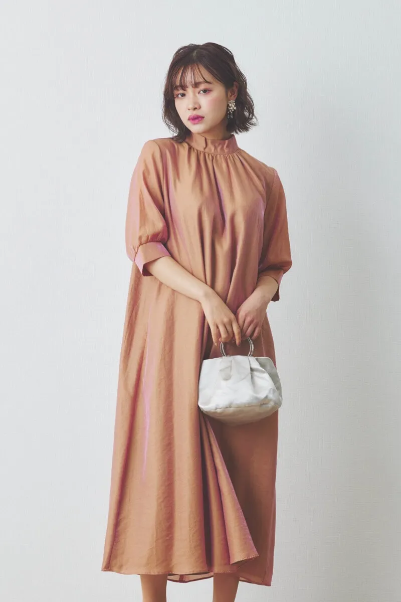 オレンジのシャンブレーAラインドレス