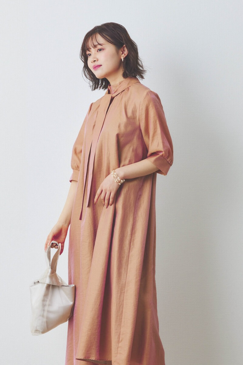 オレンジのシャンブレーAラインドレス