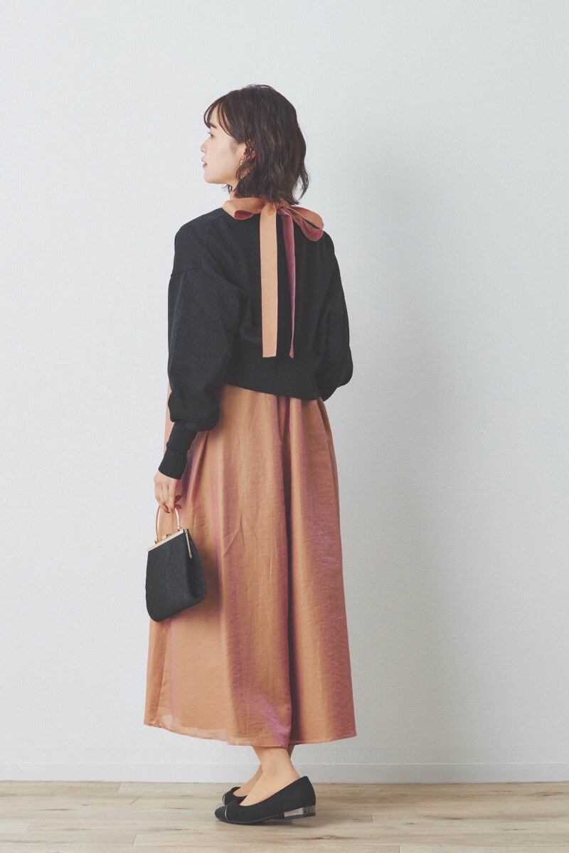 オレンジのシャンブレーAラインドレス