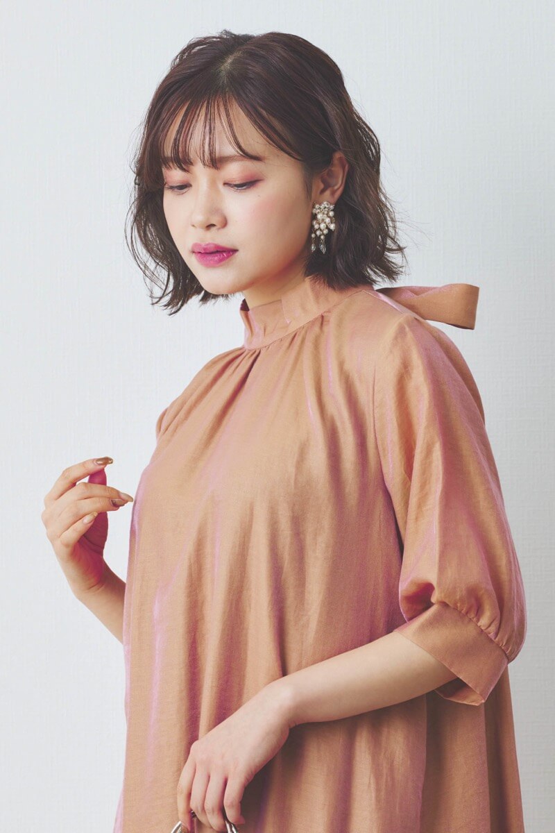 オレンジのシャンブレーAラインドレス