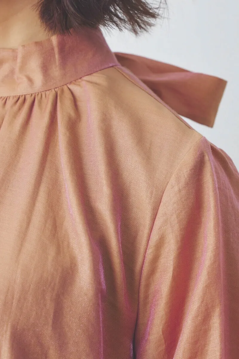 オレンジのシャンブレーAラインドレス