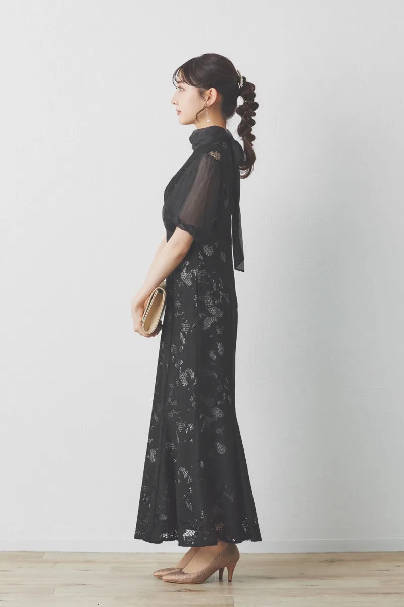 ブラックのクラフトレースマーメイドドレス