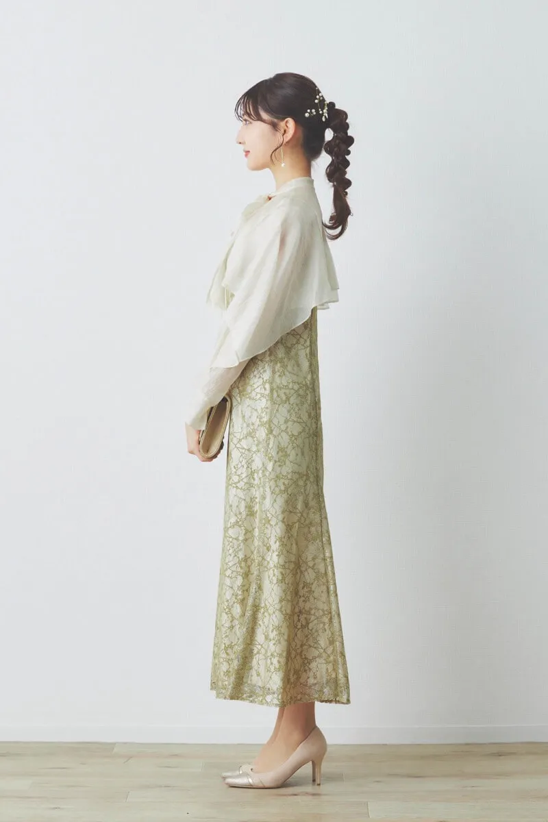 イエローのリボンブラウス付きマーメイドドレス