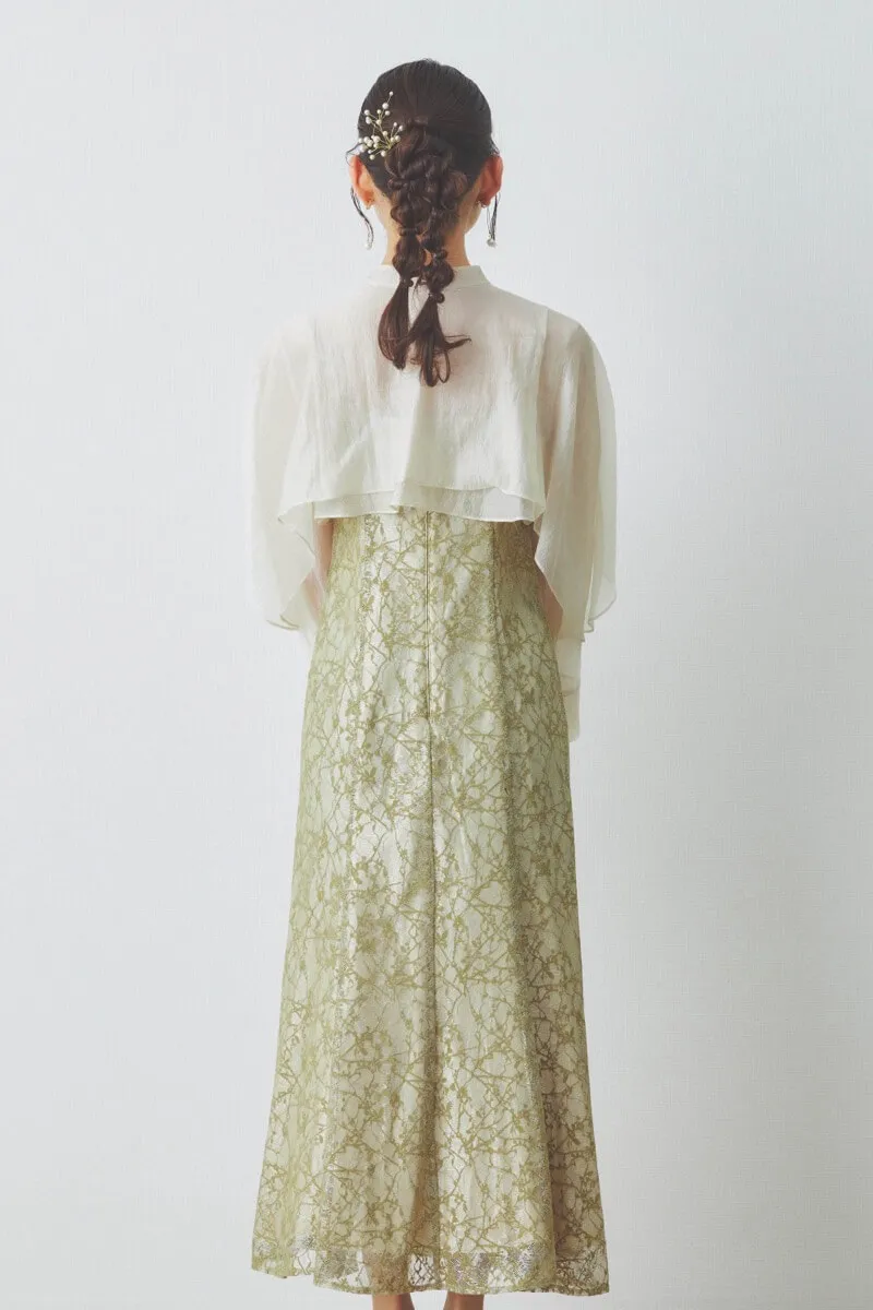 イエローのリボンブラウス付きマーメイドドレス