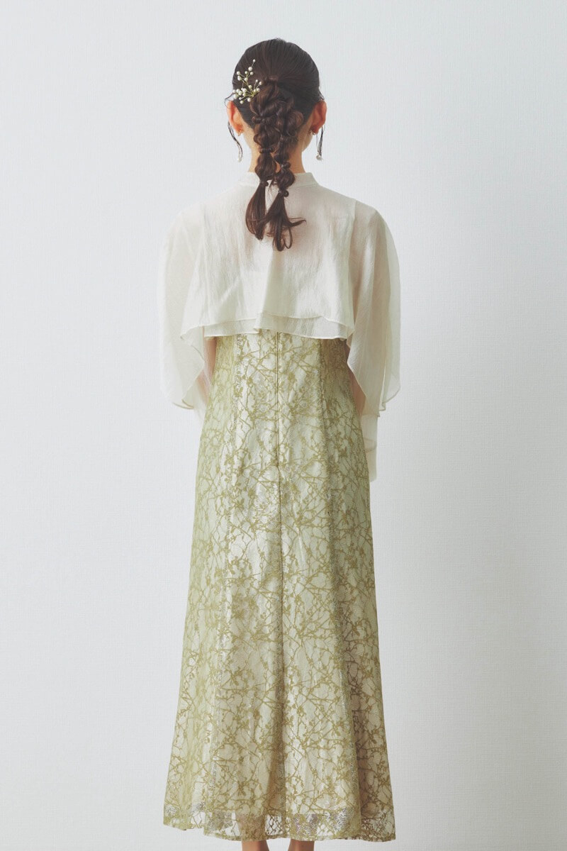 イエローのリボンブラウス付きマーメイドドレス