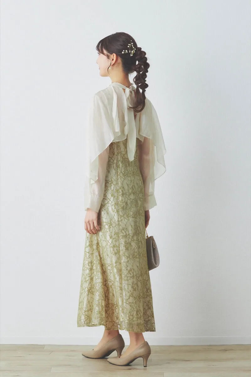 イエローのリボンブラウス付きマーメイドドレス