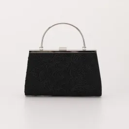 ブラックの刺しゅうレースがま口バッグ