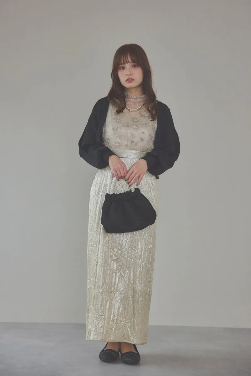 ベージュの刺繍トップス付きシャイニードレス