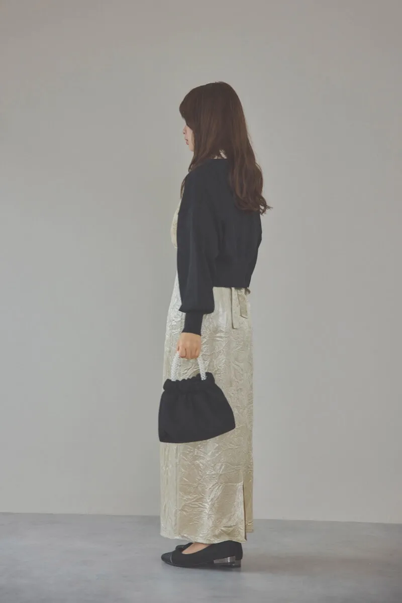 ベージュの刺繍トップス付きシャイニードレス