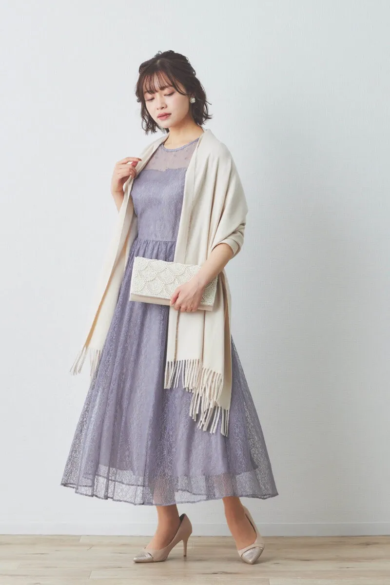 グレーのギャザースリーブレースアップドレス