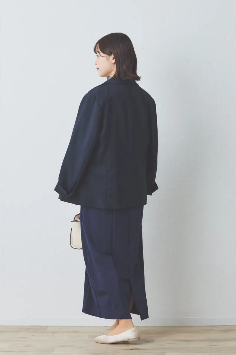 ネイビーのボリュームスリーブポンチワンピース