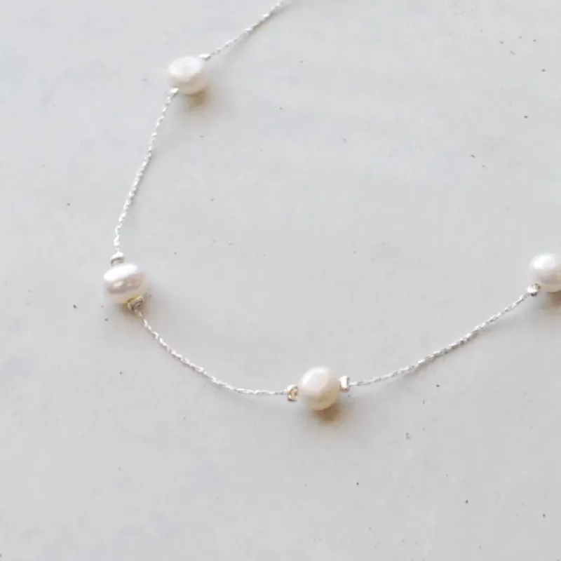 淡水パール×シルバーチェーンのネックレス