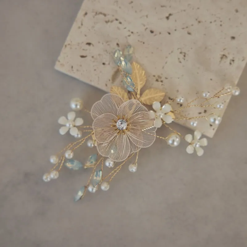 ピンクゴールドの透かしフラワーヘアクリップ