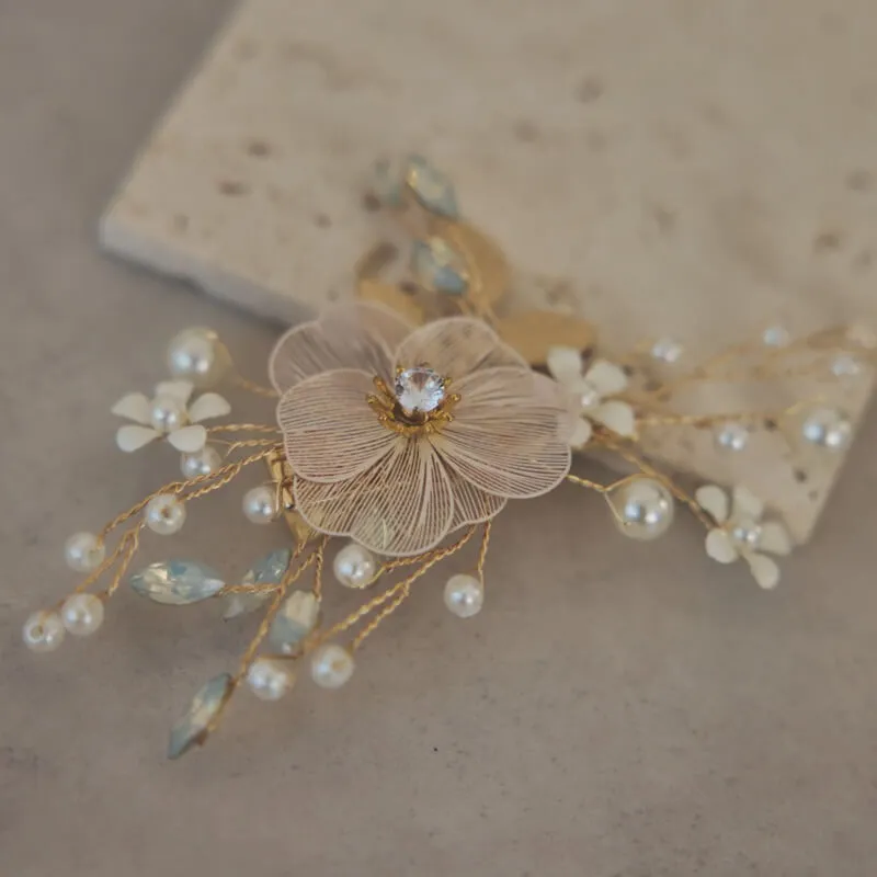 ピンクゴールドの透かしフラワーヘアクリップ