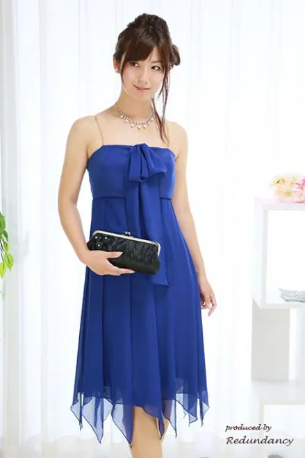 ロイヤルブルーのアシンメトリーシフォンドレスコーディネートセット