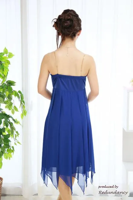 ロイヤルブルーのアシンメトリーシフォンドレスコーディネートセット